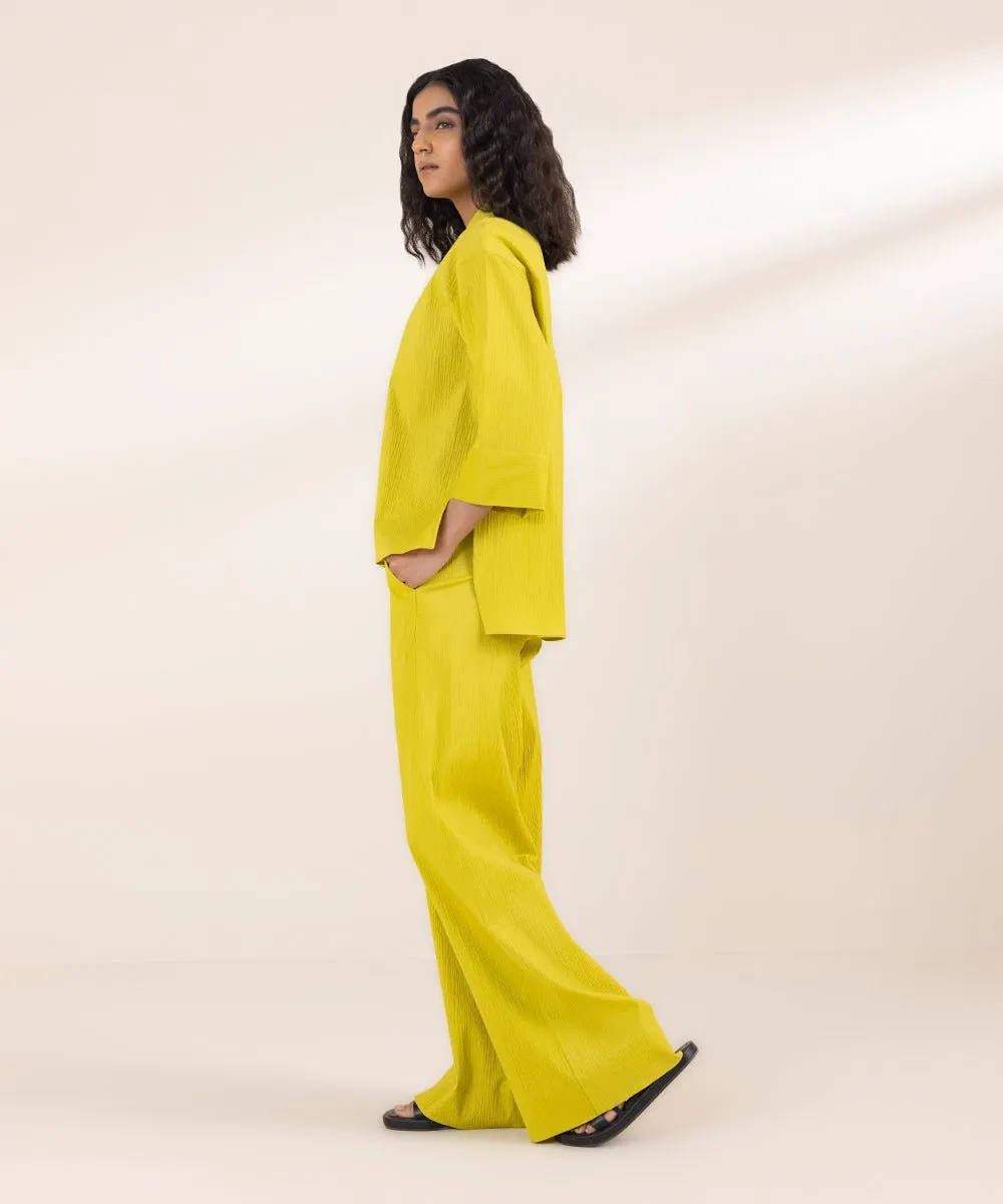 Seersucker Shirt With Side Slits