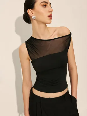Sheer Panel One-Shoulder Top