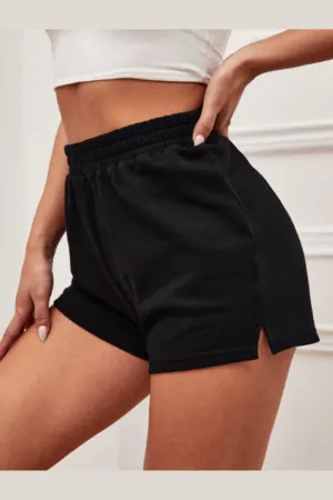 Side Slit Track Shorts Black
