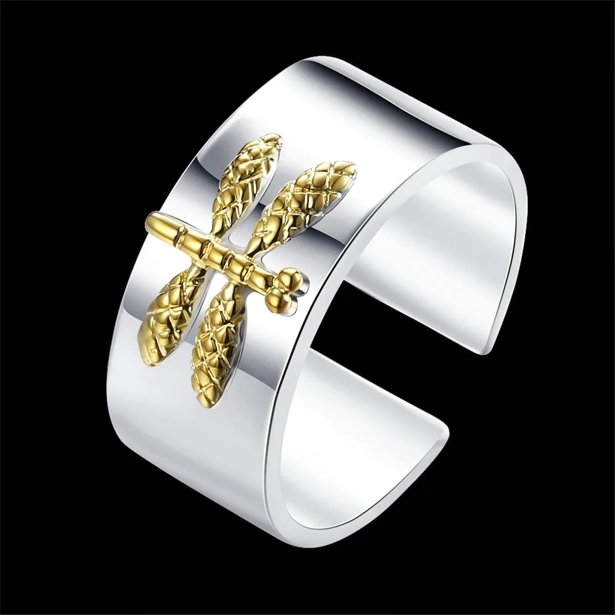 Silver-Plated & 18K Gold-Plated Dragonfly Open Ring