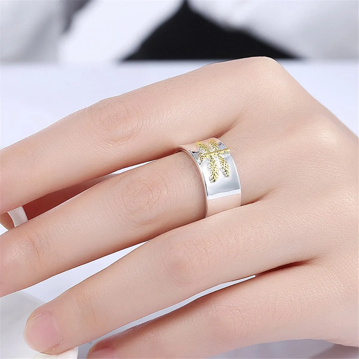 Silver-Plated & 18K Gold-Plated Dragonfly Open Ring