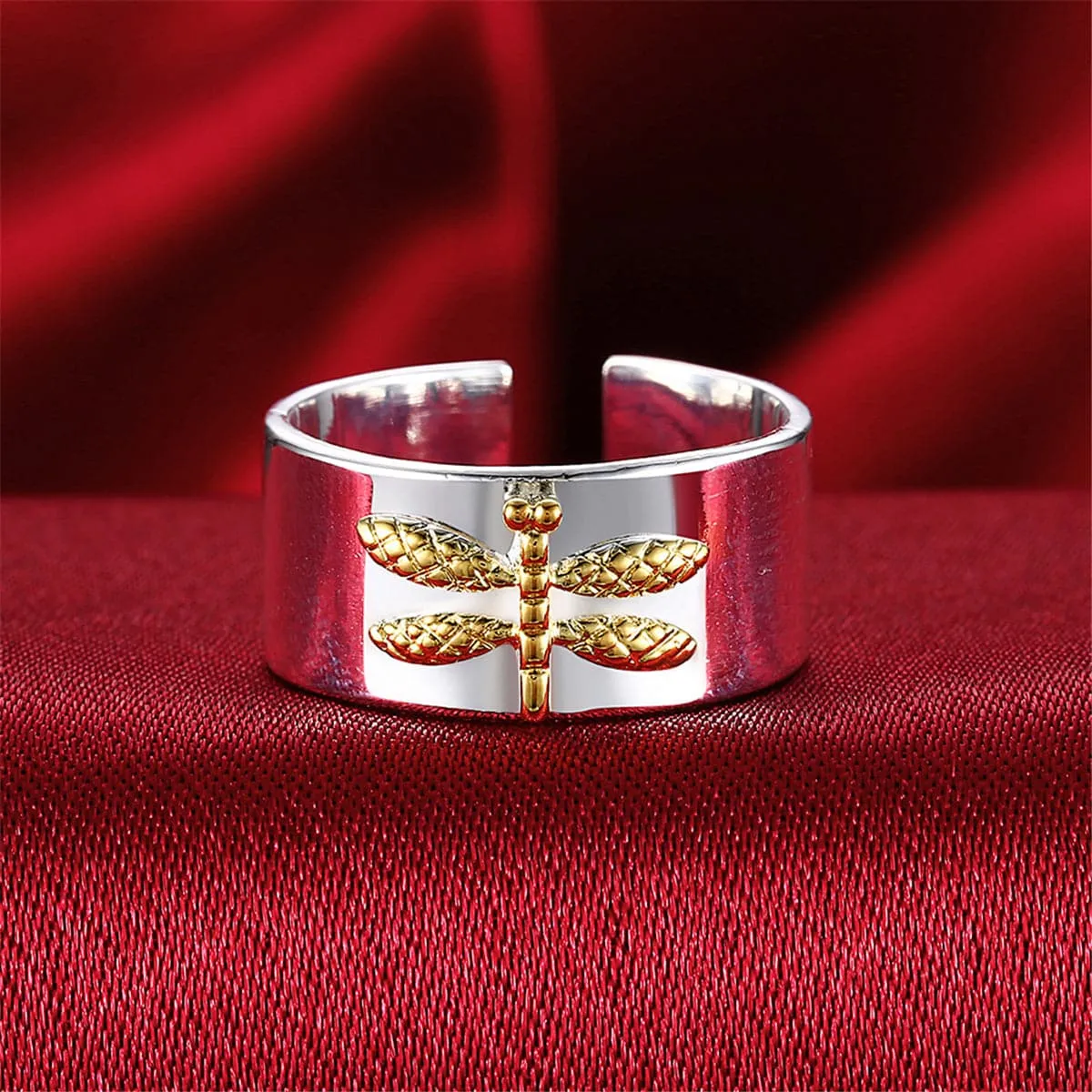 Silver-Plated & 18K Gold-Plated Dragonfly Open Ring