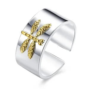 Silver-Plated & 18K Gold-Plated Dragonfly Open Ring