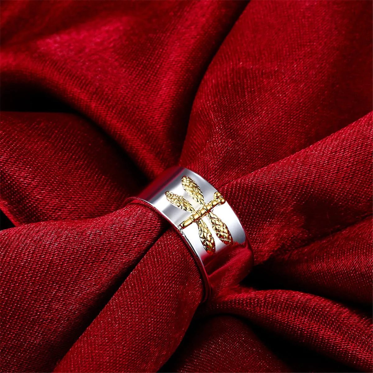 Silver-Plated & 18K Gold-Plated Dragonfly Open Ring