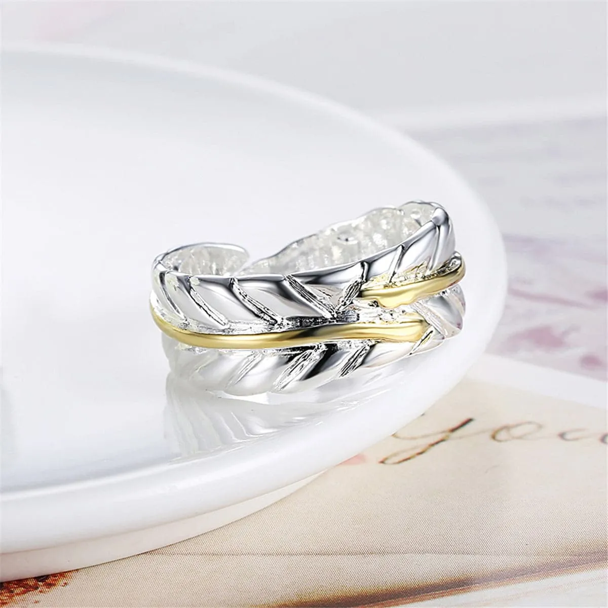 Silver-Plated & 18K Gold-Plated Wing Open Ring