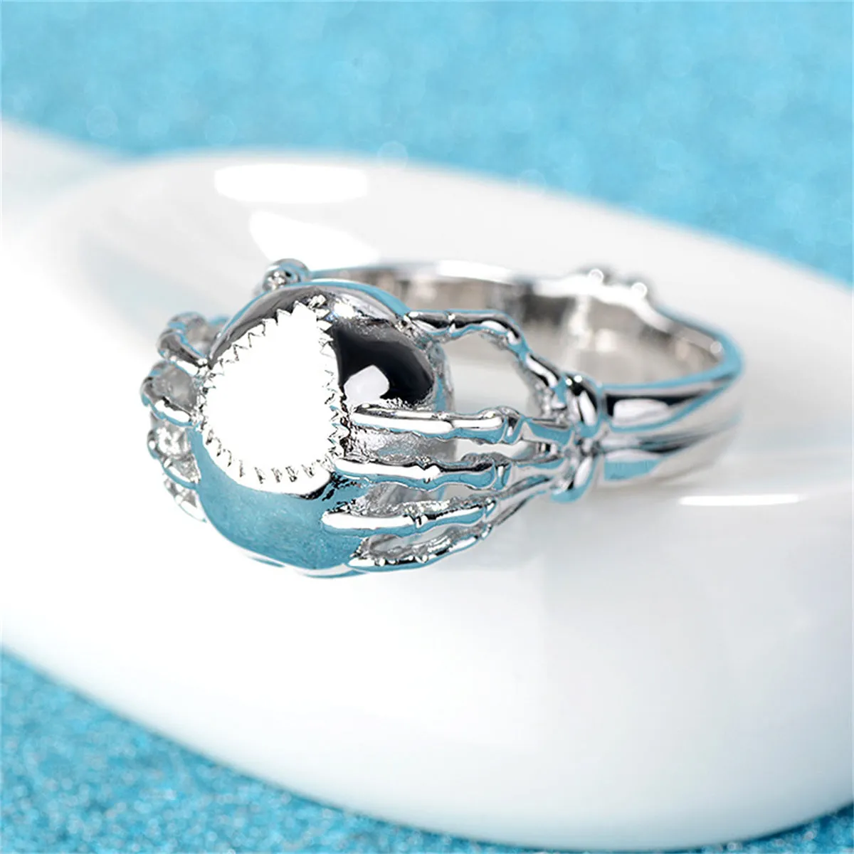 Silver-Plated & Black Skull Ring