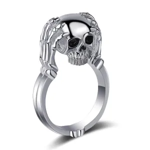 Silver-Plated & Black Skull Ring