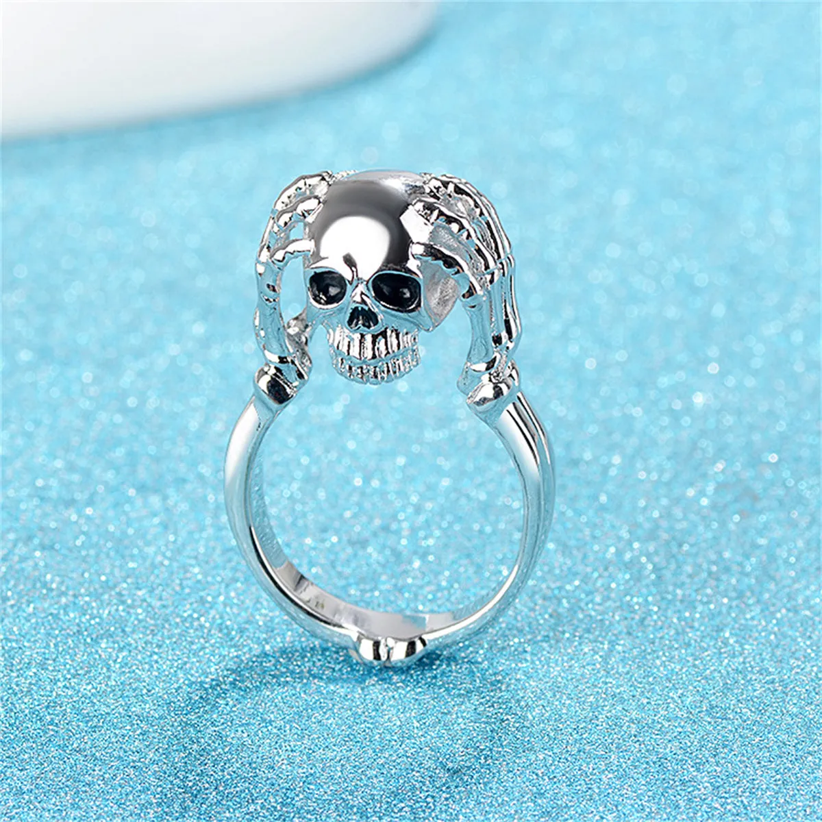 Silver-Plated & Black Skull Ring