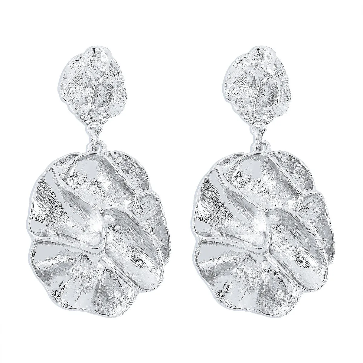 Silver-Plated Flower Blossom Drop Earrings