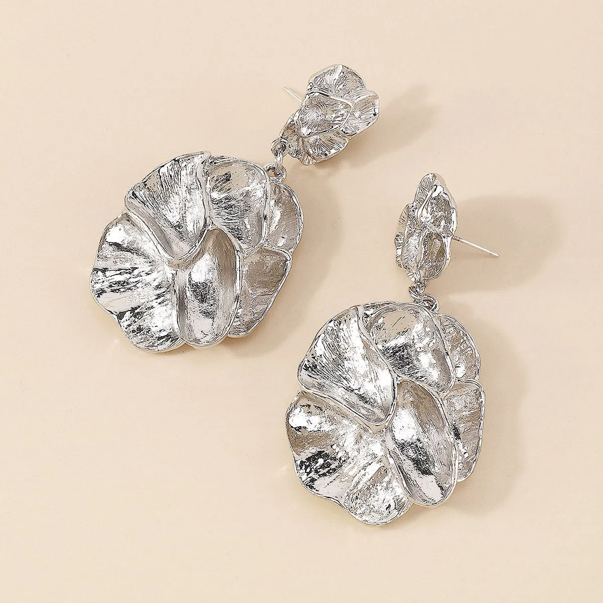 Silver-Plated Flower Blossom Drop Earrings