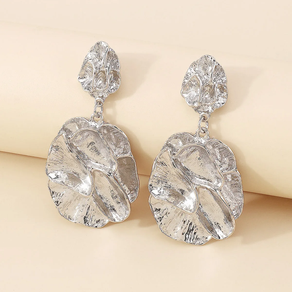 Silver-Plated Flower Blossom Drop Earrings