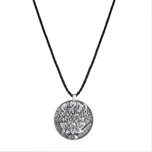 Silver-Plated Lotus Flower Engraved Pendant Necklace