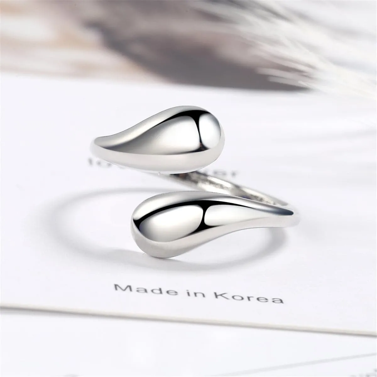 Silver-Plated Teardrop Bypass Ring