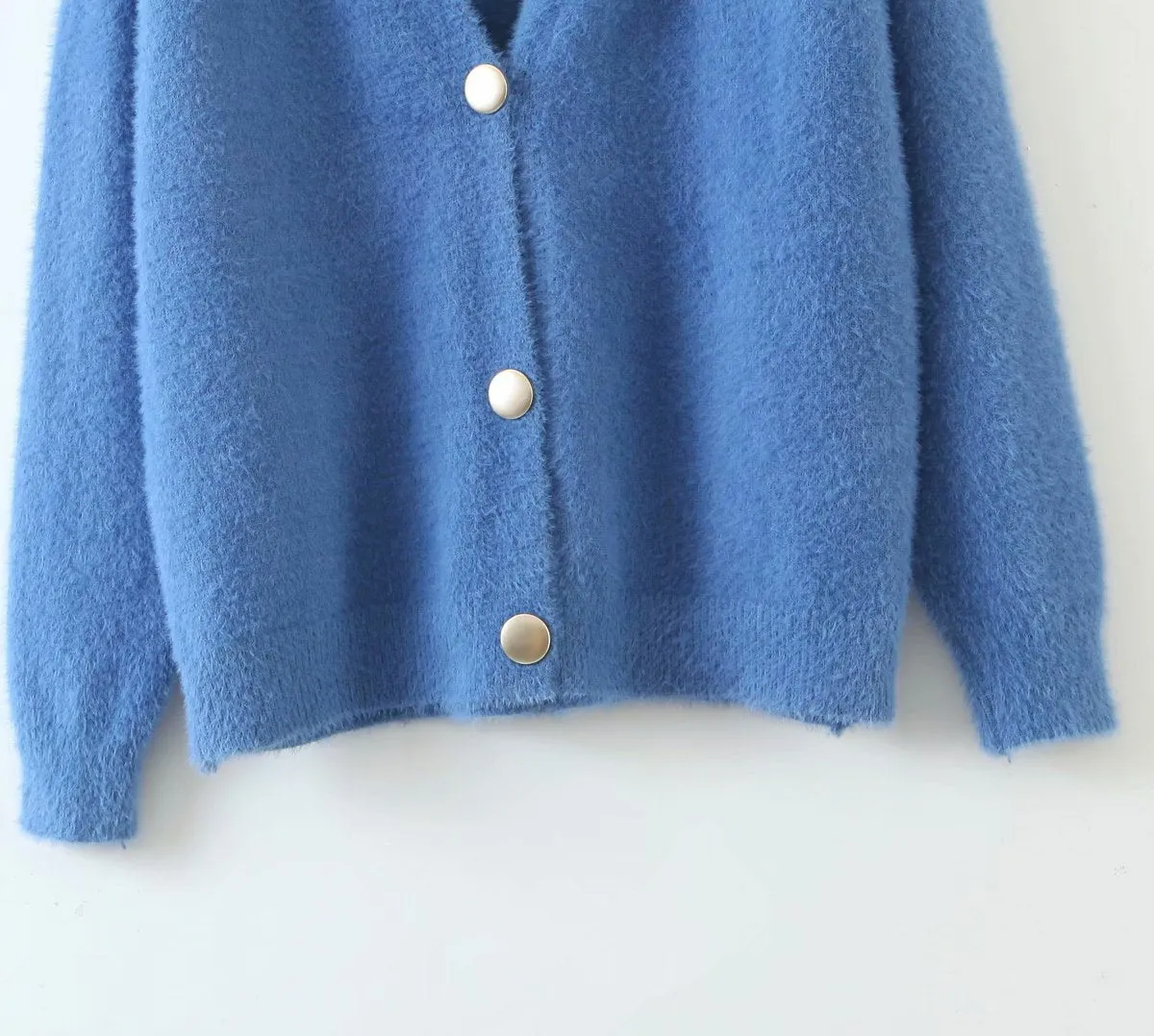 Single-breasted Deep V-neck Puff Sleeve Knitting Cardigan