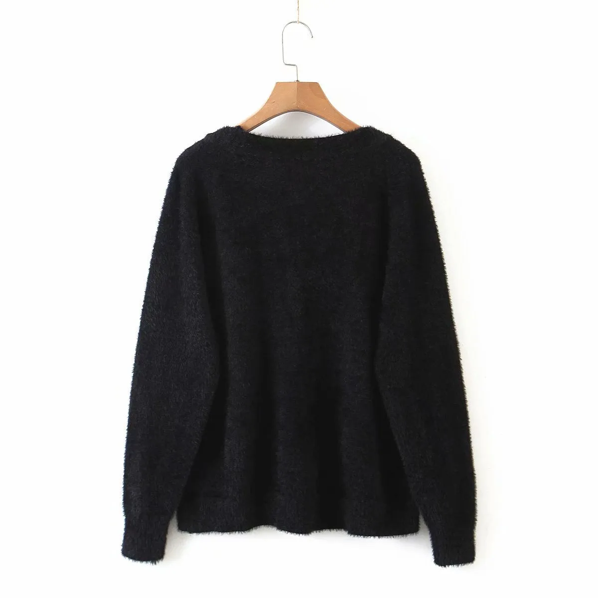 Single-breasted Deep V-neck Puff Sleeve Knitting Cardigan