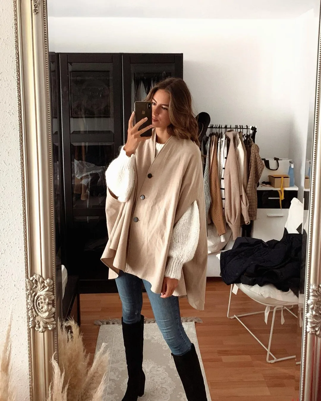 Single-breasted V-neck Cloak Capes Outerwear