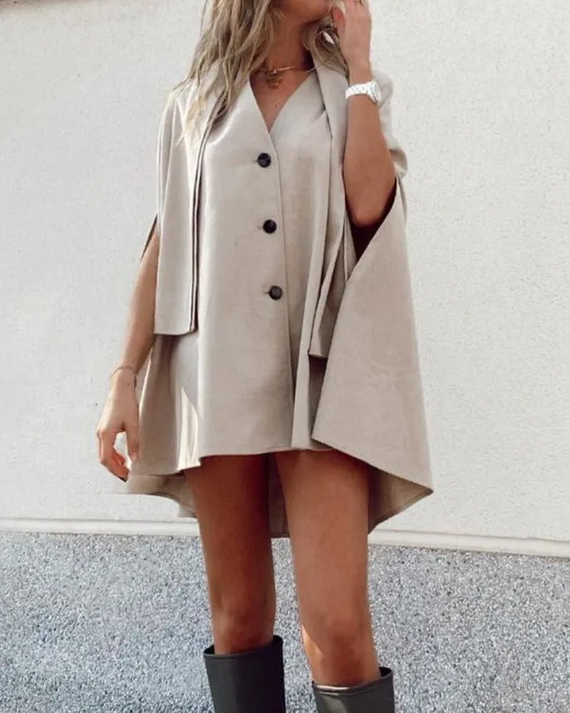 Single-breasted V-neck Cloak Capes Outerwear