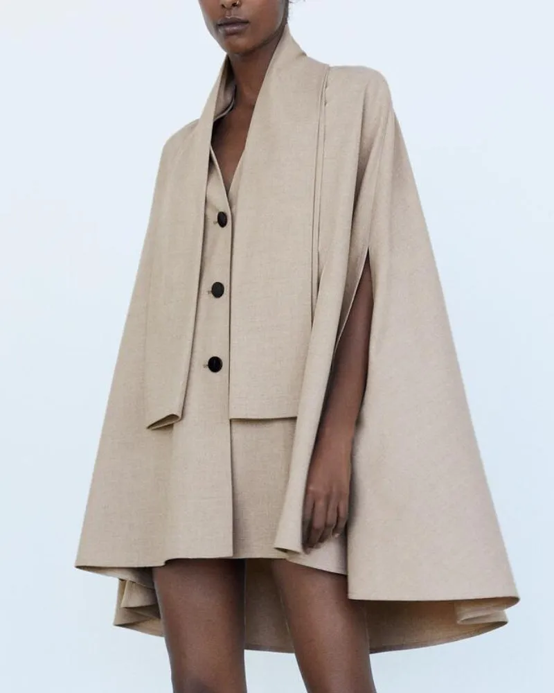 Single-breasted V-neck Cloak Capes Outerwear