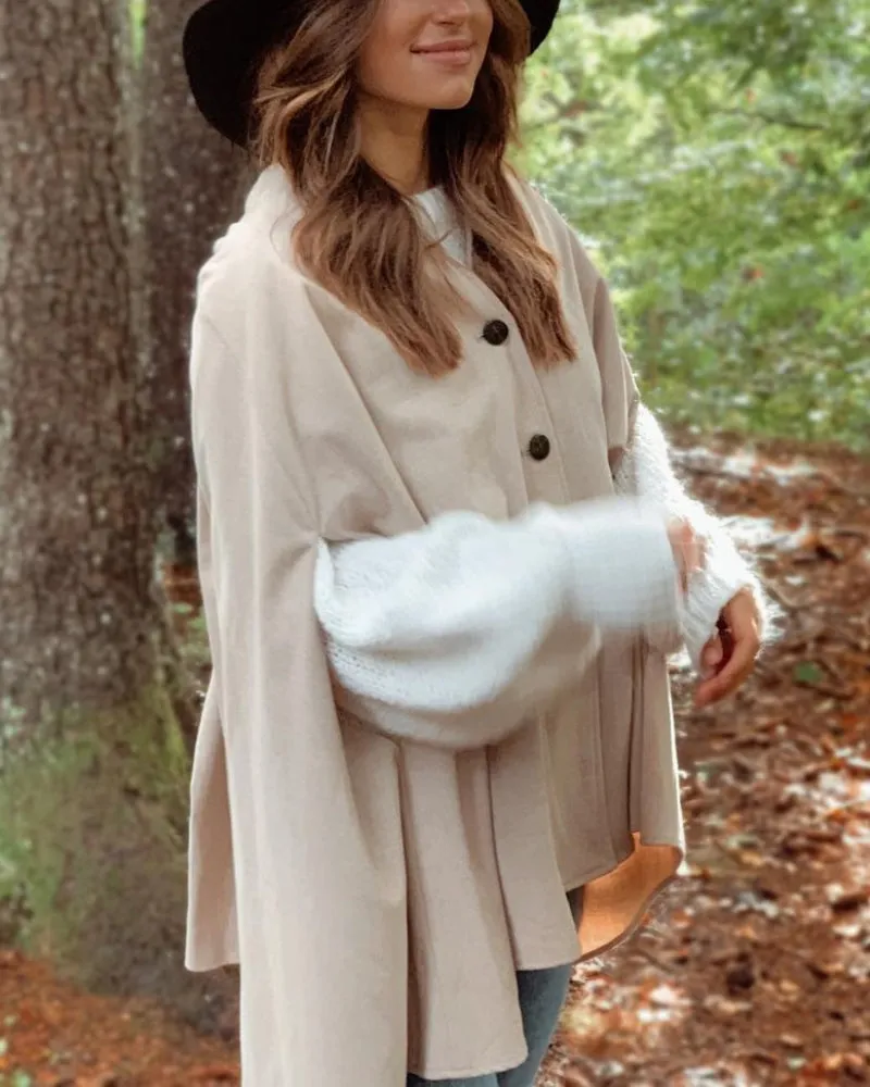 Single-breasted V-neck Cloak Capes Outerwear