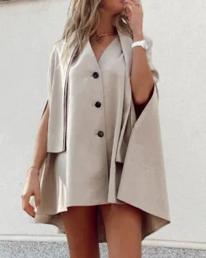 Single-breasted V-neck Cloak Capes Outerwear