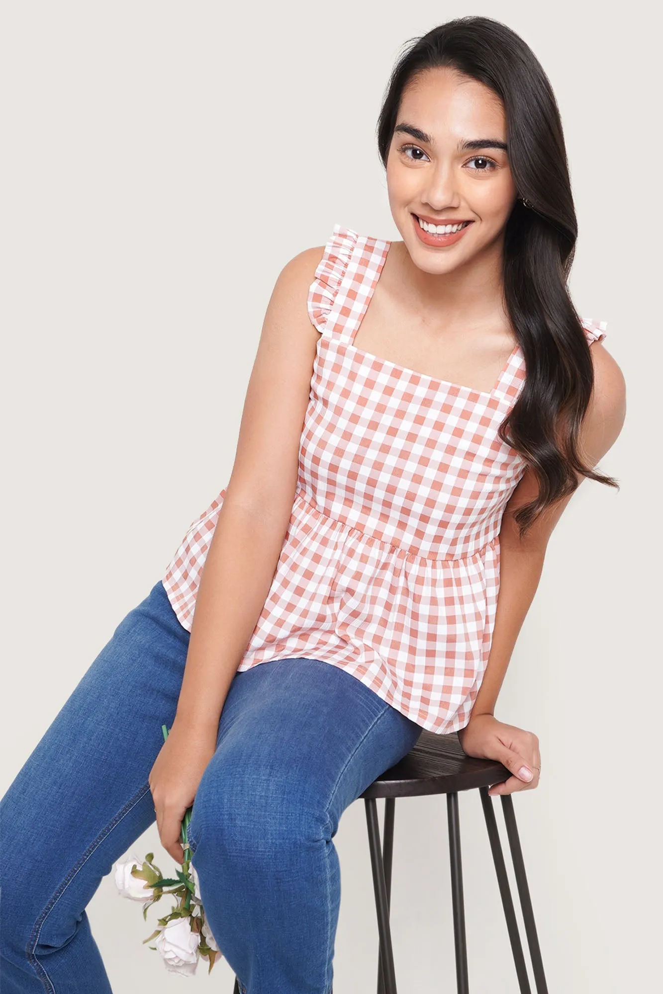 Sleeveless Gingham Top