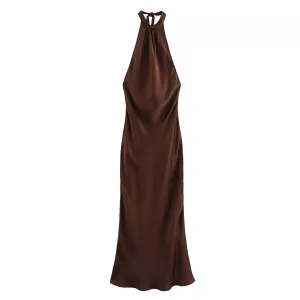 Sleeveless Halter Neck Midi Dress