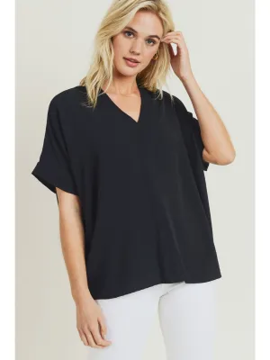 Solid V-Neck Boxy Top