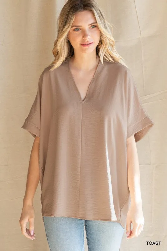 Solid V-Neck Boxy Top