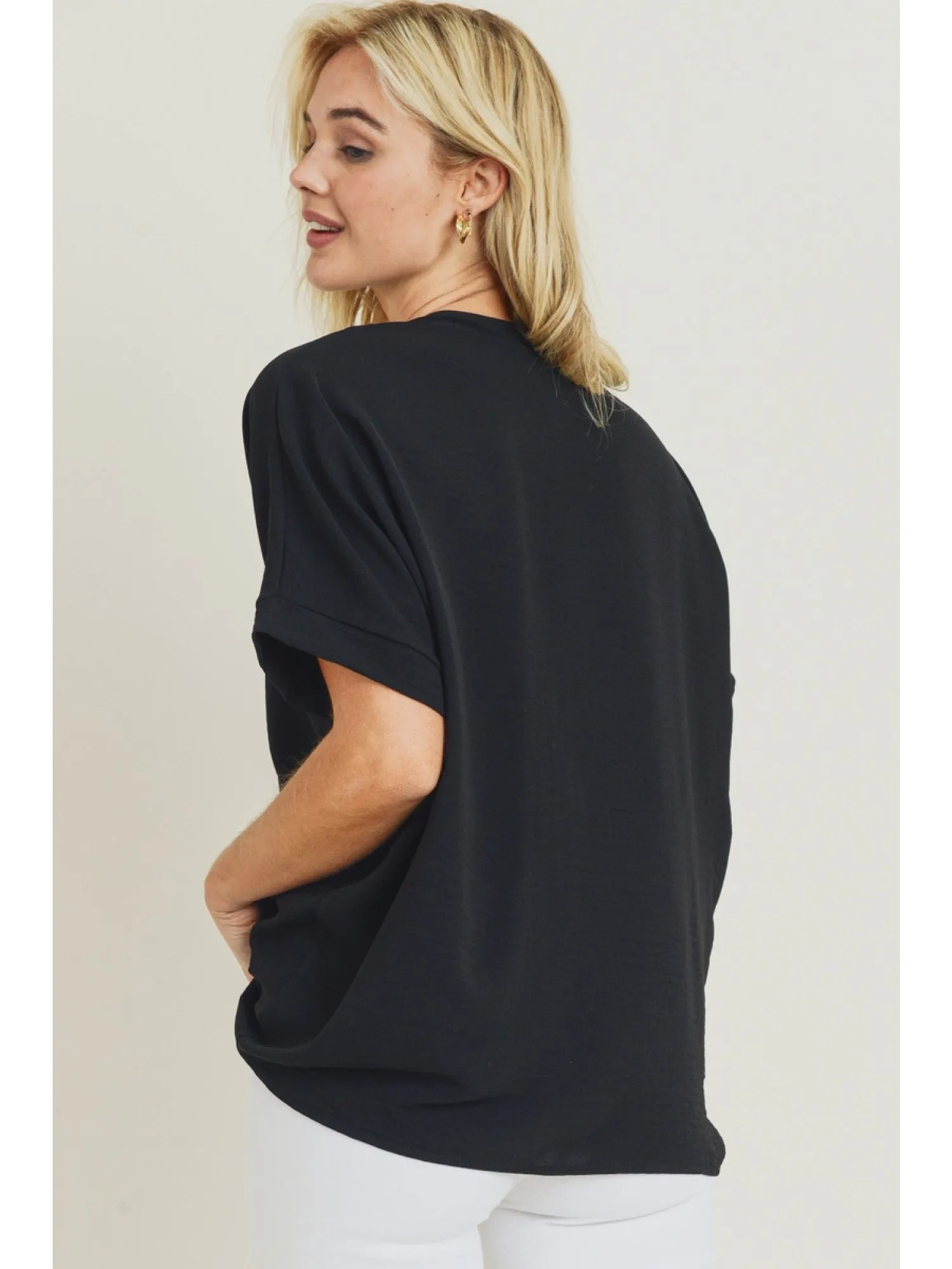 Solid V-Neck Boxy Top