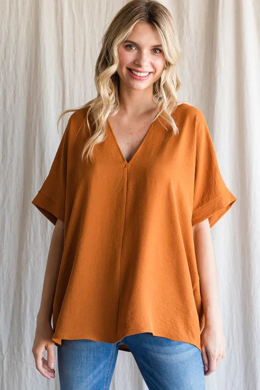 Solid V-Neck Boxy Top