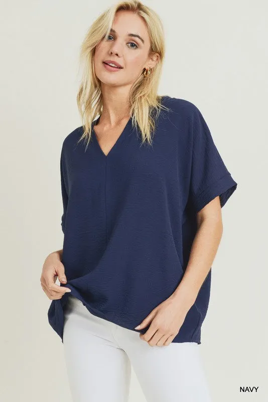 Solid V-Neck Boxy Top