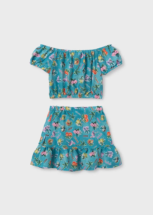 SS25 Mayoral Older Girls Turquoise Tropical Shorts Set 6989