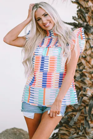 Striped High Neck Flutter Top