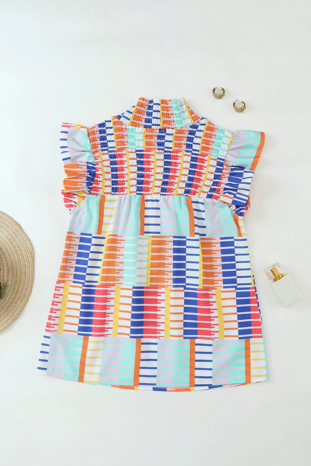 Striped High Neck Flutter Top