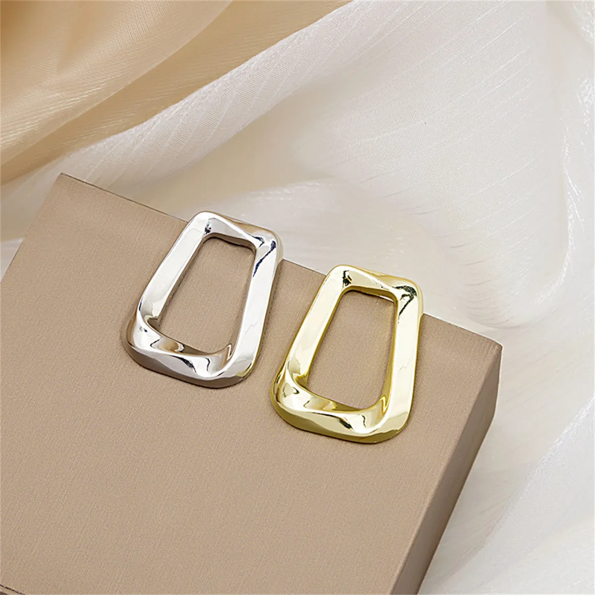 Two Tone Open Trapezoid Drop Earrings