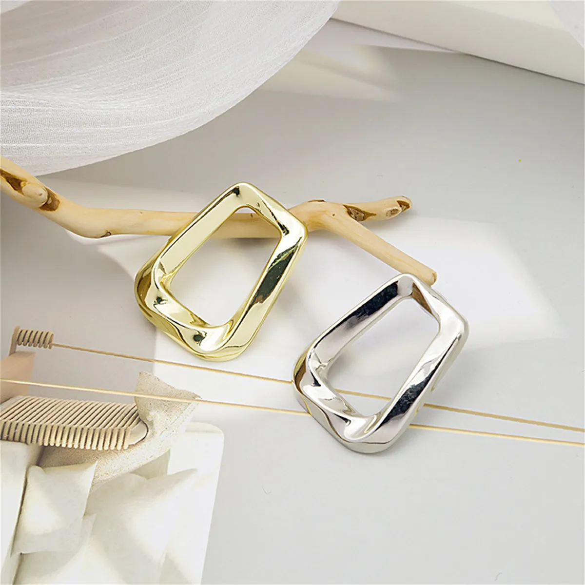 Two Tone Open Trapezoid Drop Earrings