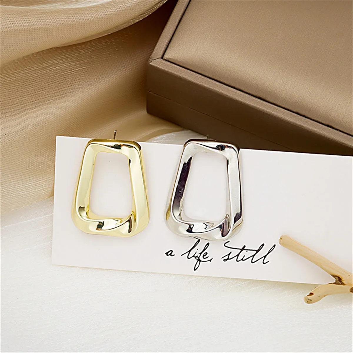 Two Tone Open Trapezoid Drop Earrings