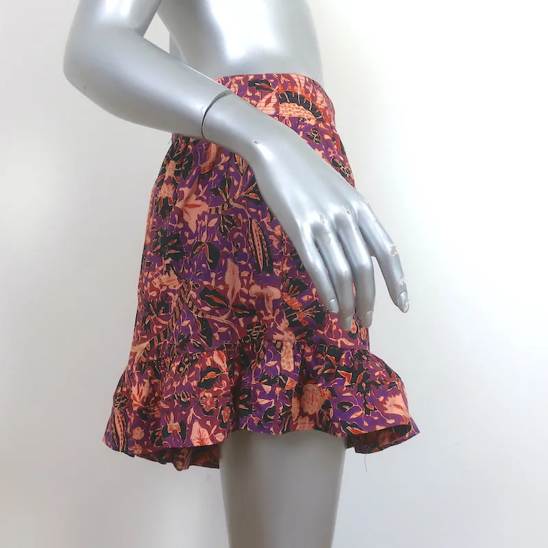 Ulla Johnson Ambre Frilled Shorts Purple Printed Cotton Size 6
