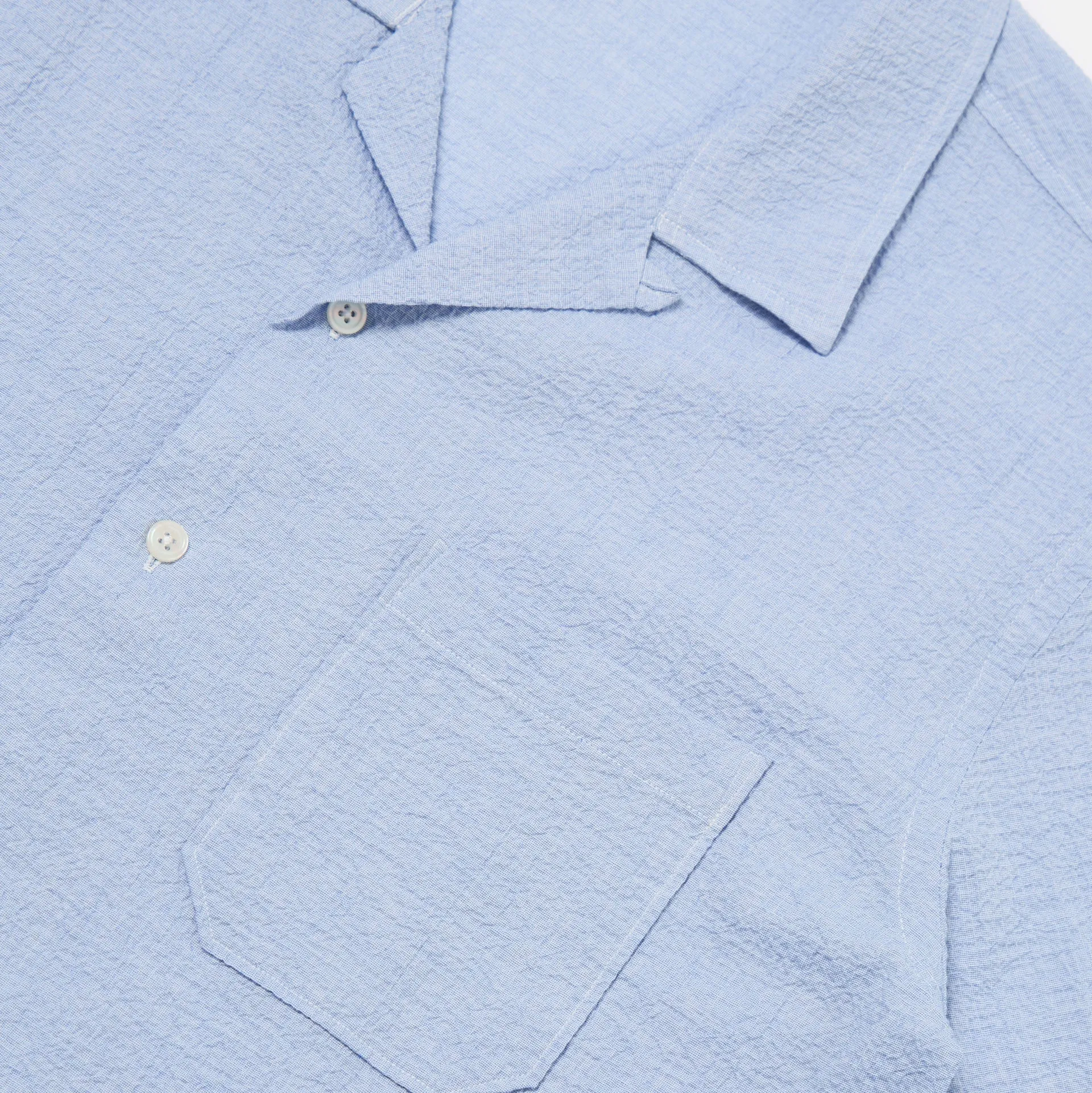 Universal Works Seersucker Road Shirt Pale Blue