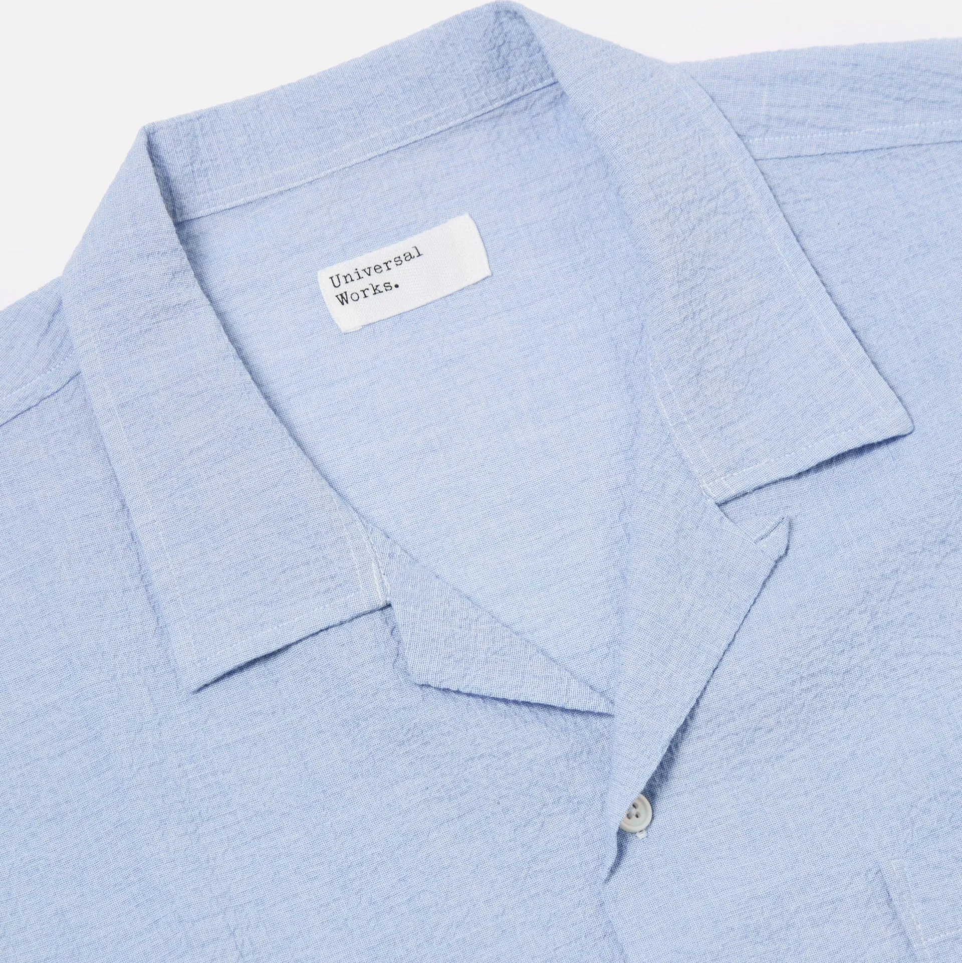 Universal Works Seersucker Road Shirt Pale Blue
