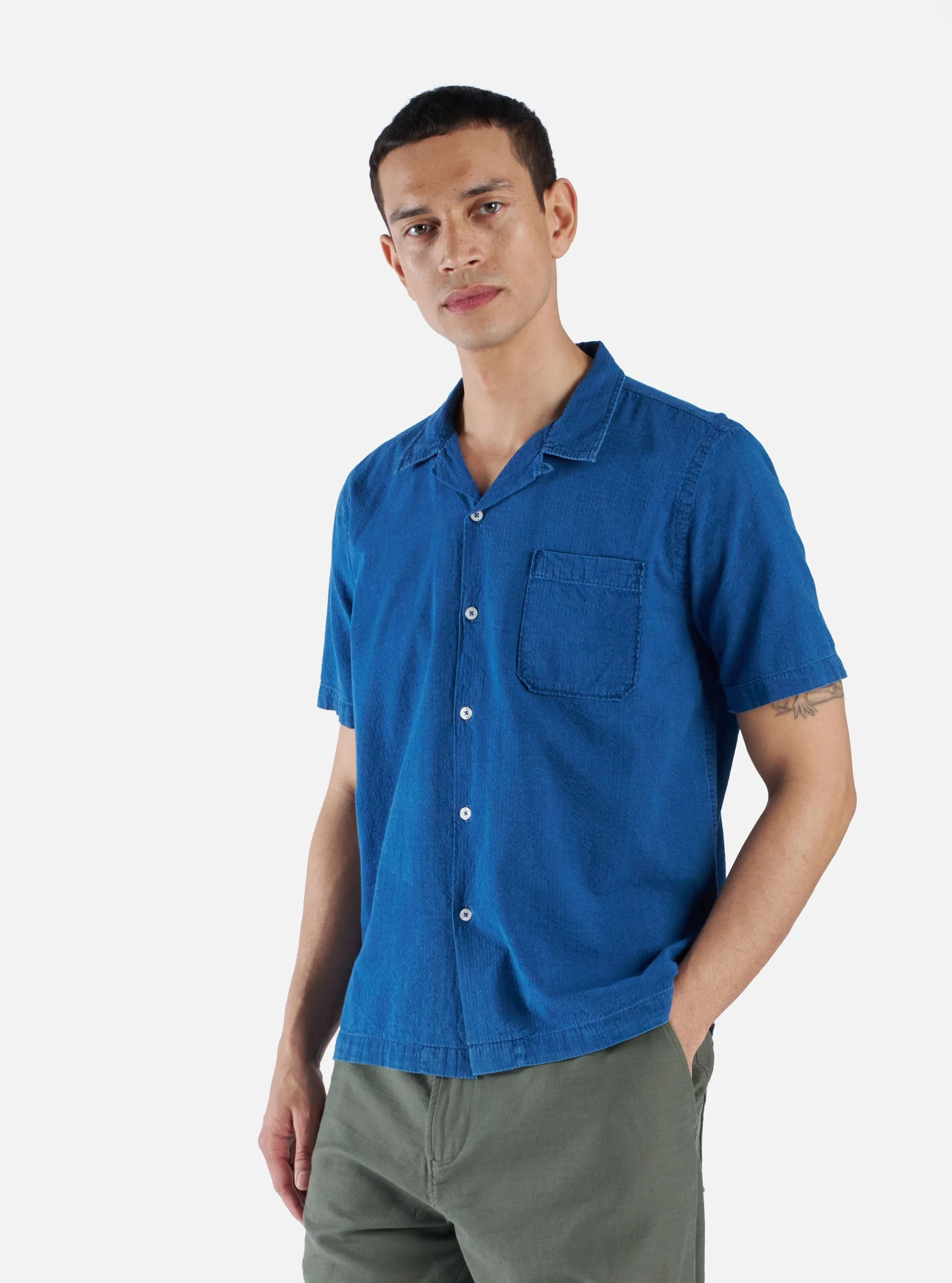 Universal Works Seersucker Road Shirt Washed Indigo