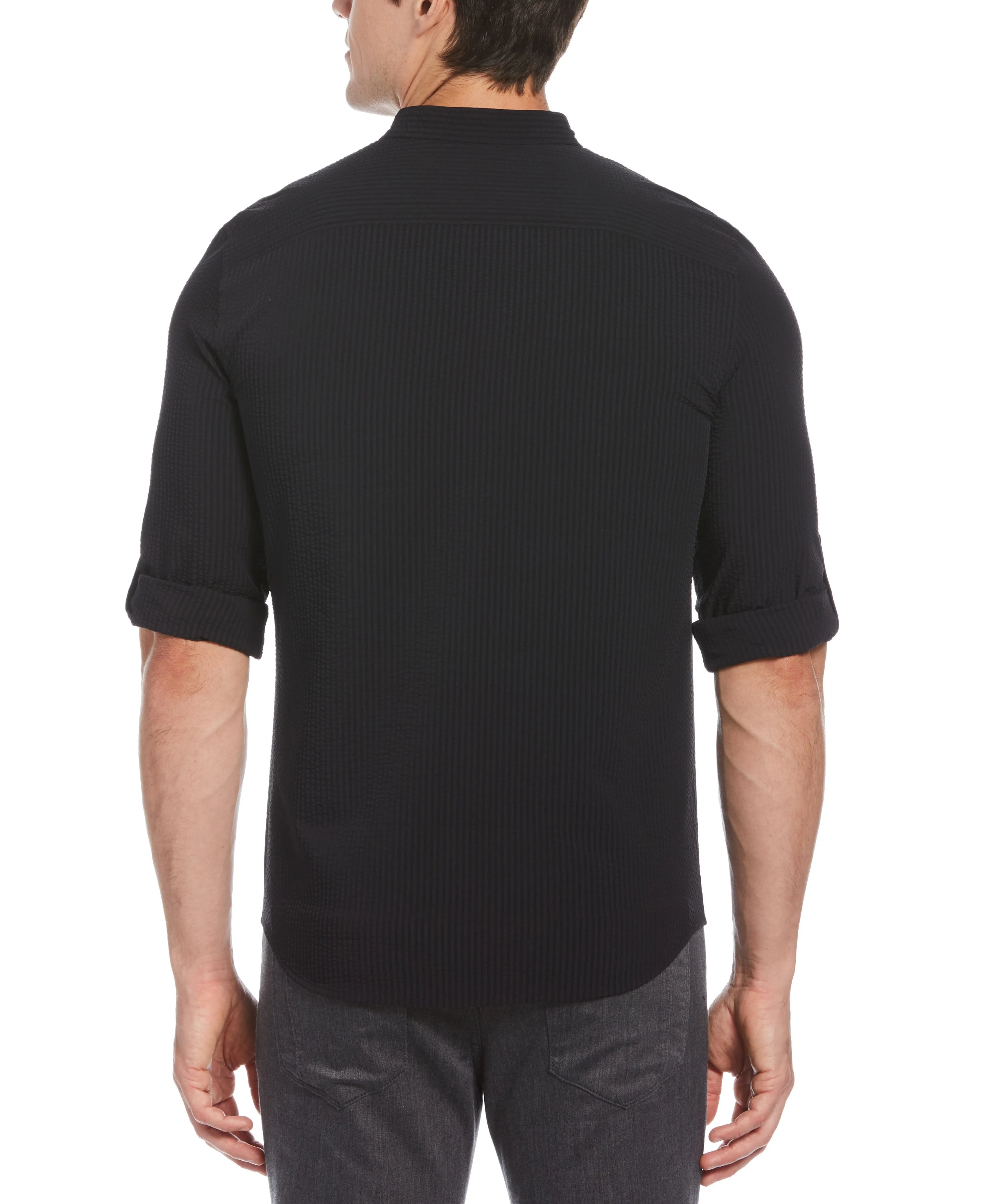 Untucked Total Stretch Slim Fit Seersucker Shirt - Black