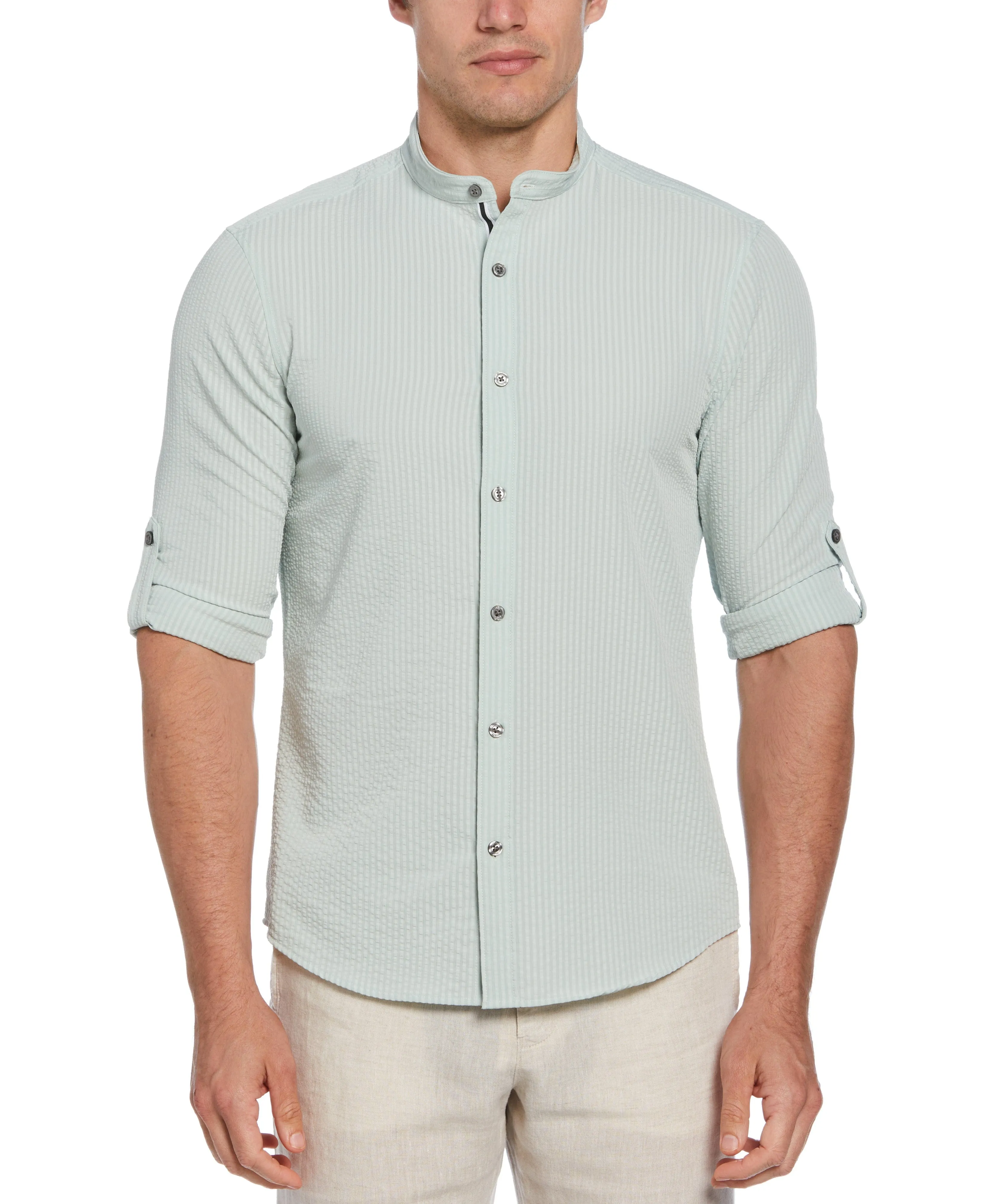 Untucked Total Stretch Slim Fit Seersucker Shirt - Gray