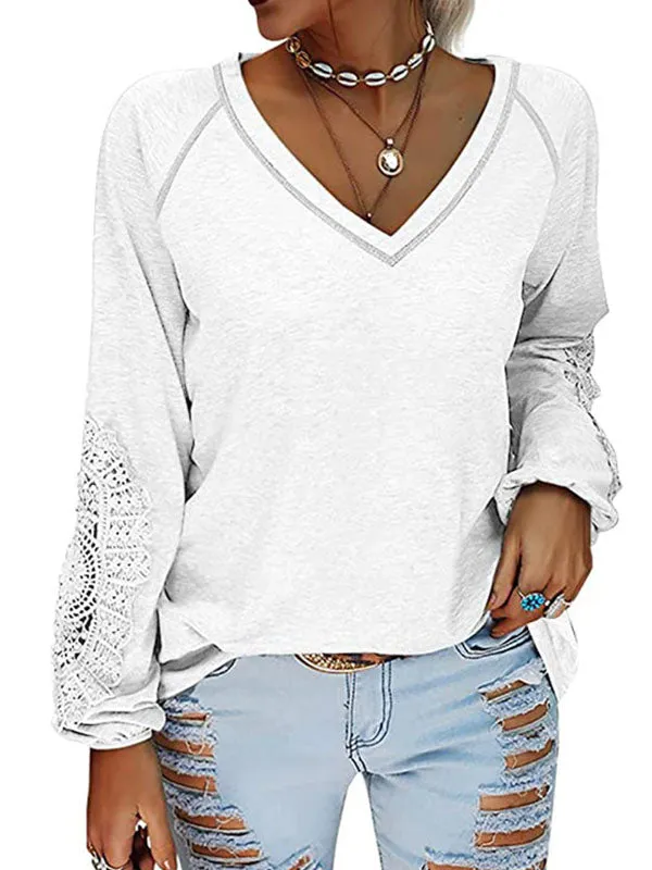 V-neck Lantern Sleeve T-shirt