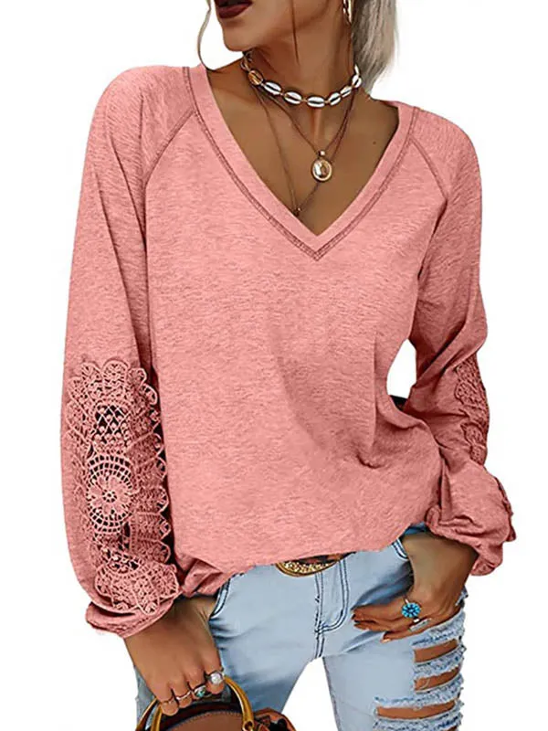 V-neck Lantern Sleeve T-shirt