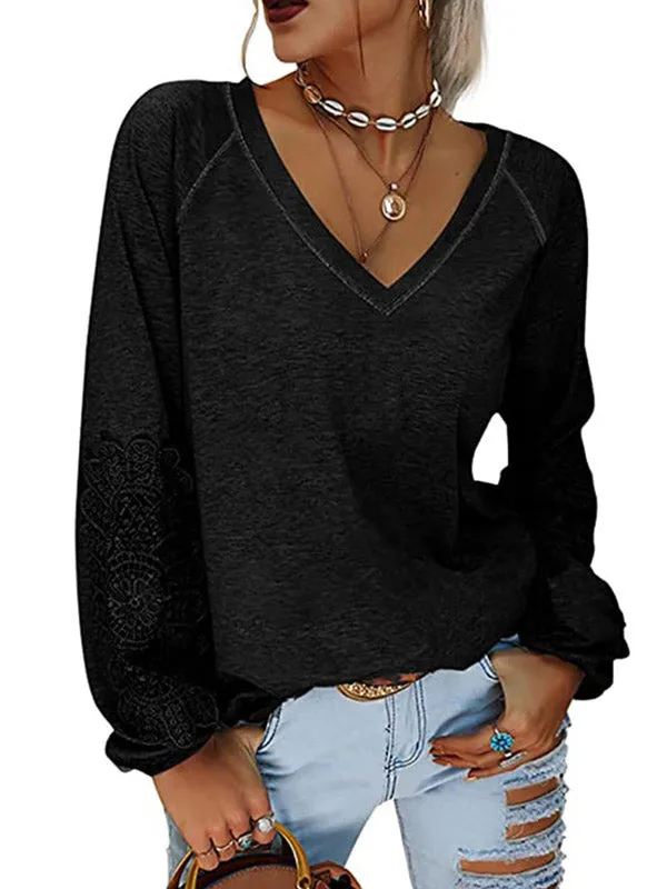 V-neck Lantern Sleeve T-shirt