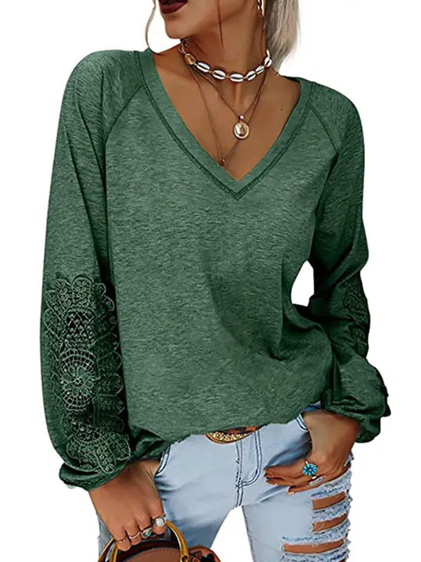 V-neck Lantern Sleeve T-shirt