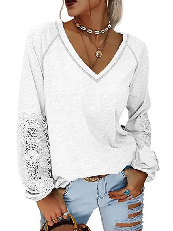 V-neck Lantern Sleeve T-shirt