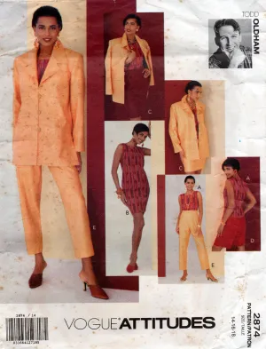 Vogue Attitudes 2874 TODD OLDHAM Womens Jacket Dress Top & High Waisted Slim Shorts or Pants 1990s Vintage Sewing Pattern Size 14 - 18 UNCUT Factory Folded