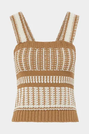Voya Knit Tank Top in Khaki White
